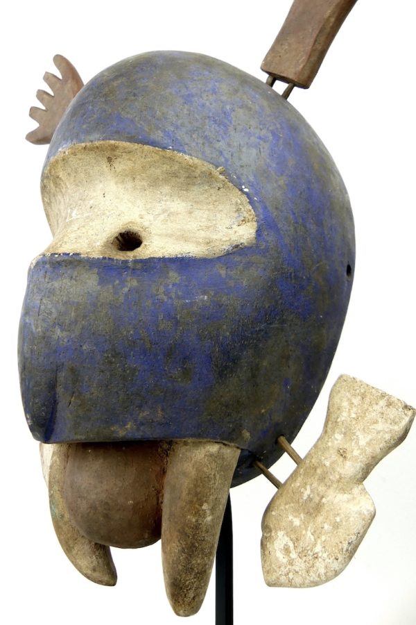 Masque morse bleu aux 2 poissons sur pied (détail)