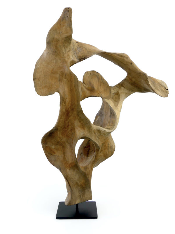 Sculpture racine de teck sur socle noir