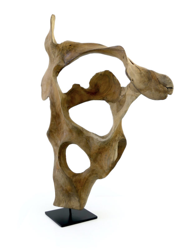 Sculpture racine de teck sur socle noir (3/4)