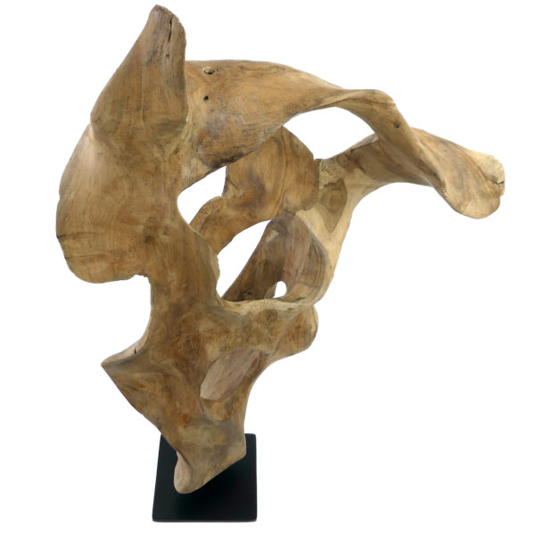 Sculpture racine de teck sur socle noir (dessus face)