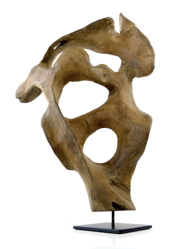 Sculpture racine de teck sur socle noir