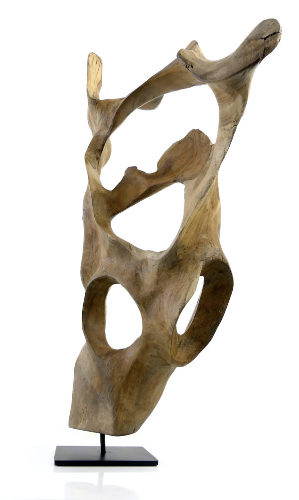 Sculpture racine de teck sur socle noir (profil)