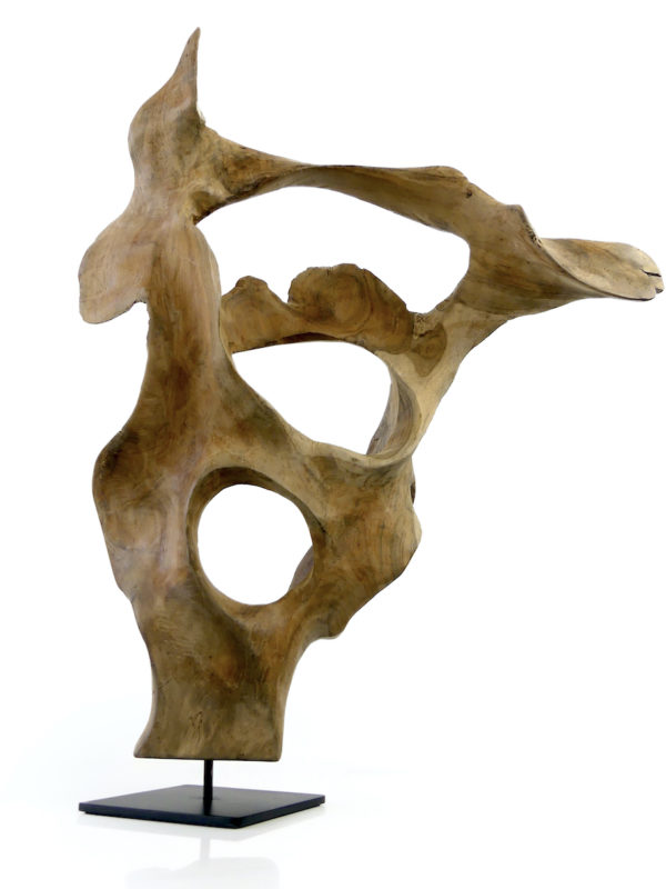 Sculpture racine de teck sur socle noir (face)