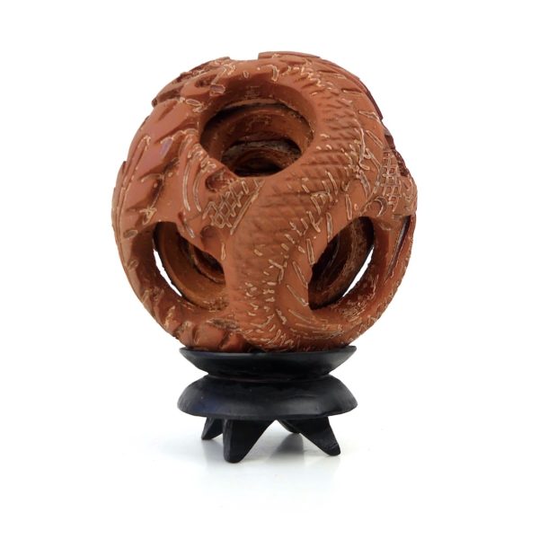 Boule de Canton au dragon sculptée en terre cuite sur socle