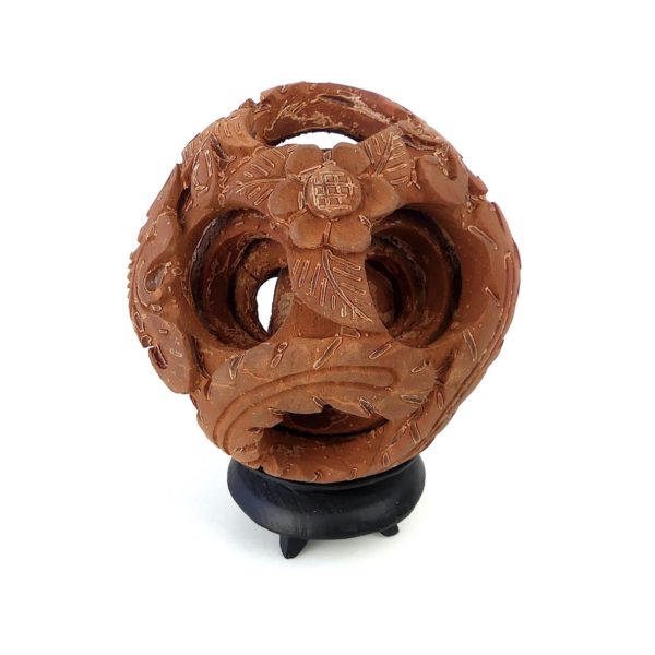 Boule de Canton au dragon sculptée en terre cuite sur socle 3