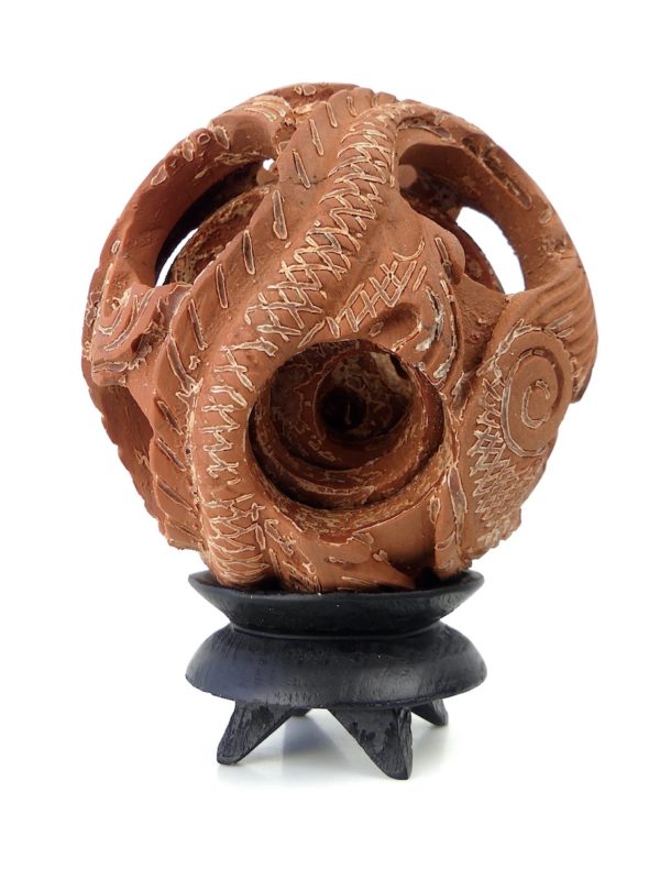 Boule de Canton au dragon sculptée en terre cuite sur socle 6