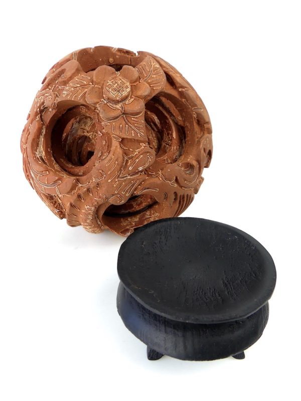 Boule de Canton au dragon sculptée en terre cuite sur socle 8