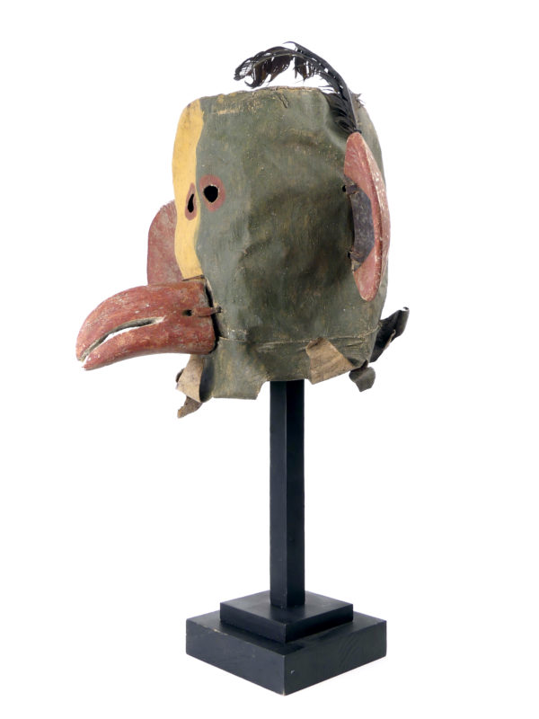 Masque heaume amérindien vert et jaune Kachina Hopi (3/4)