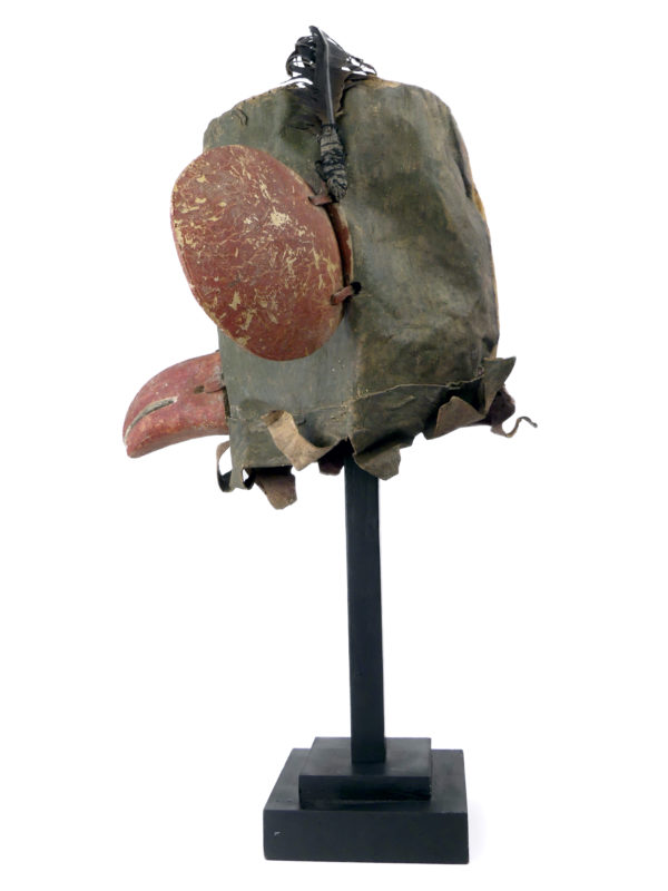 Masque heaume amérindien vert et jaune Kachina Hopi (profil)