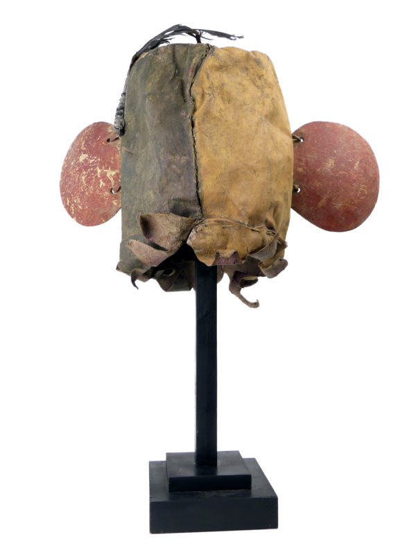 Masque heaume amérindien vert et jaune Kachina Hopi (dos)