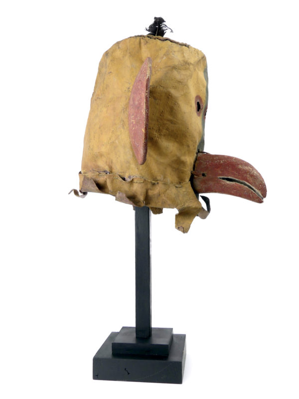 Masque heaume amérindien vert et jaune Kachina Hopi (profil)