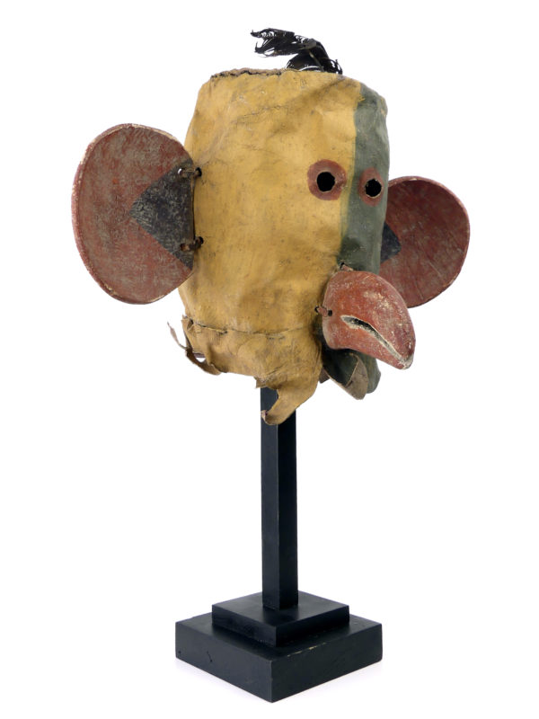Masque heaume amérindien vert et jaune Kachina Hopi (3/4)