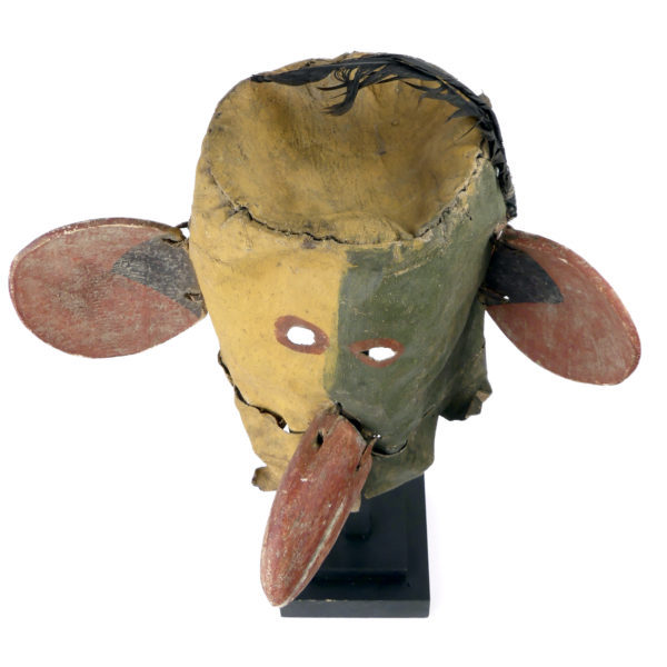Masque heaume amérindien vert et jaune Kachina Hopi (dessus)