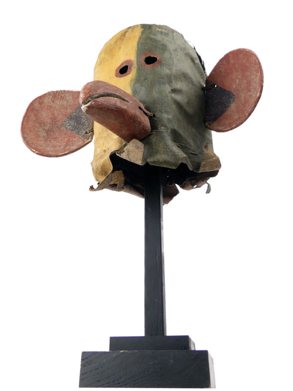 Masque heaume amérindien vert et jaune Kachina Hopi (face dessous)