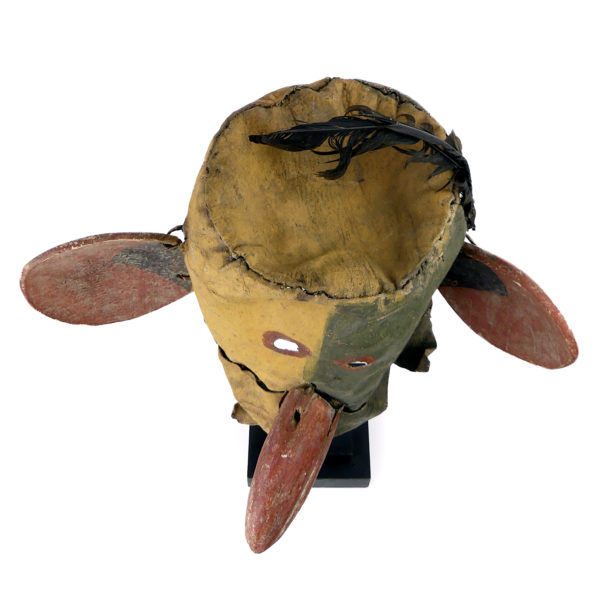 Masque heaume amérindien vert et jaune Kachina Hopi (dessus)