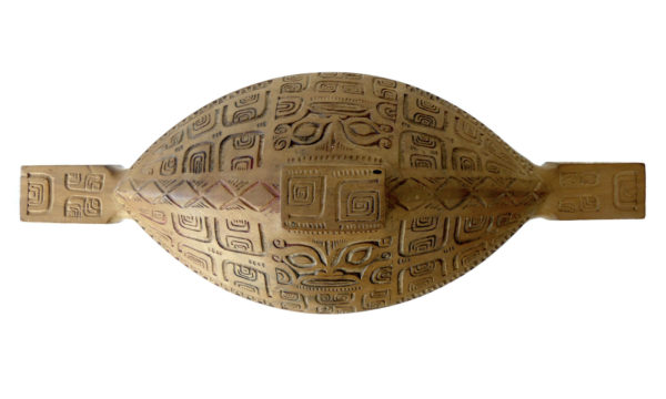 Umete marquisien Tiki plat et couvercle sculpté (dessus)
