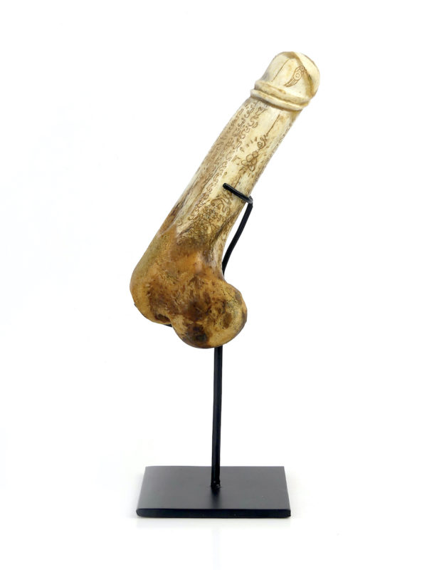 Palad Khik amulette pénis thaïlandaise en os sur socle (profil)