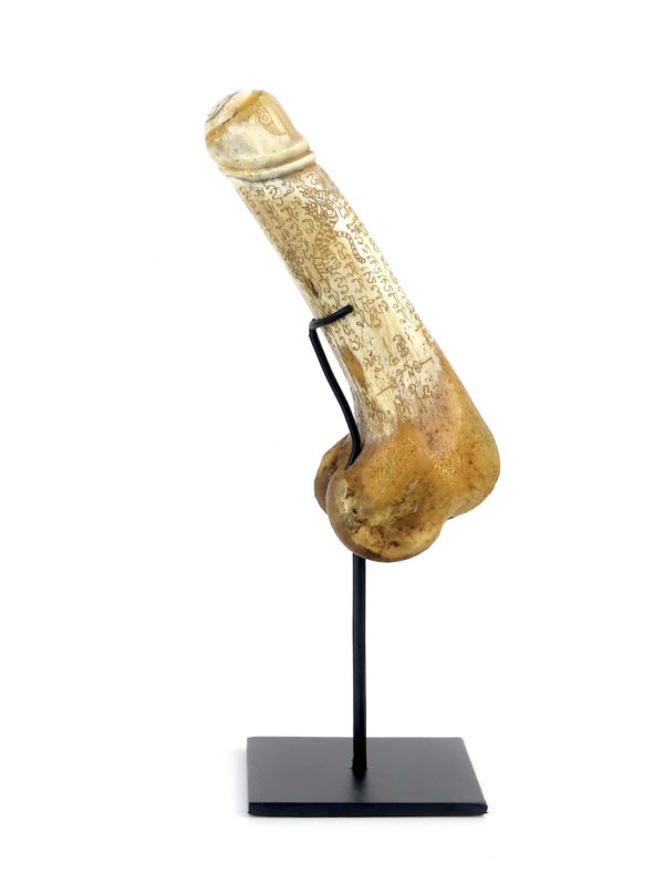 Palad Khik amulette pénis thaïlandaise en os sur socle (profil)