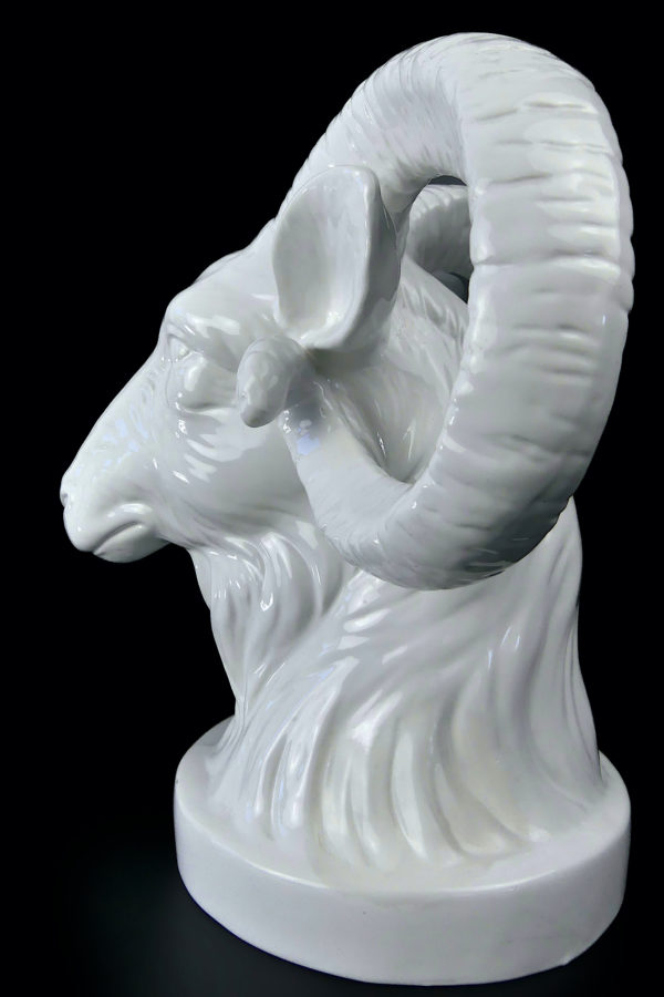 Tête de Bouc en porcelaine blanche (3/4 dos)