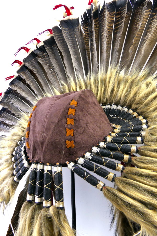 Coiffe de guerre de chef Sioux sur pied (détail dos)