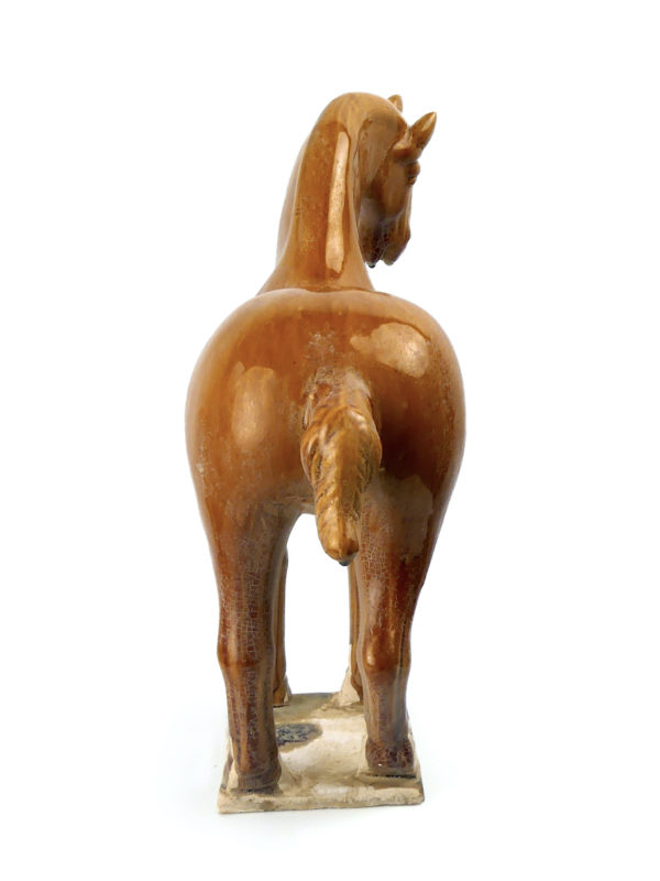 Grand cheval Tang ocre en terre cuite émaillée chinoise (dos)