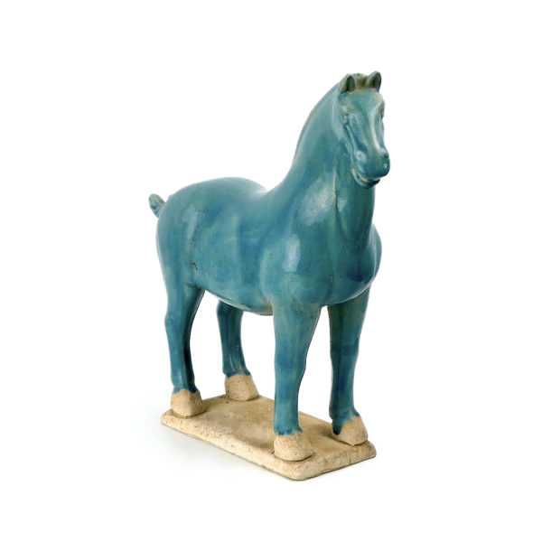 Cheval Tang bleu en terre cuite émaillée chinoise (3/4)