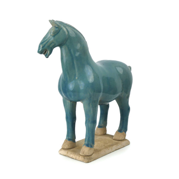 Cheval Tang bleu en terre cuite émaillée chinoise (3/4)