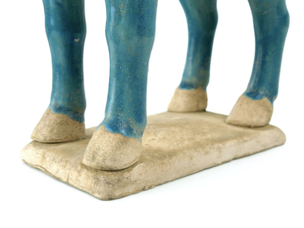 Cheval Tang bleu en terre cuite émaillée chinoise (détail)