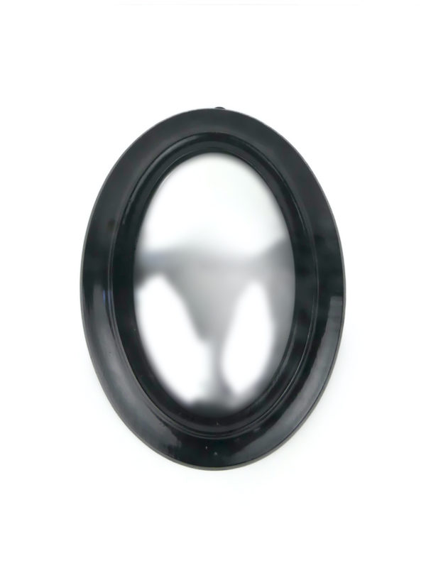 Petit miroir oval bombé œil de sorcière en bois noir XIXe (face)