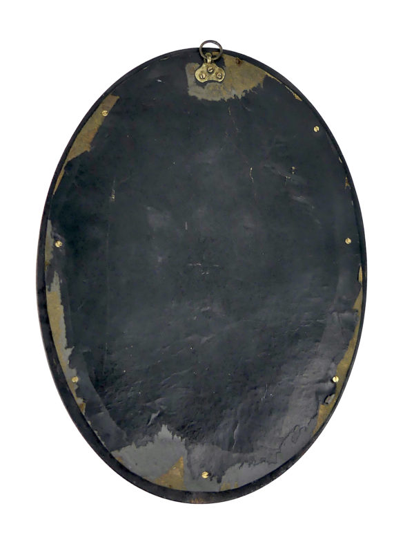 Petit miroir oval bombé œil de sorcière en bois noir XIXe (dos)
