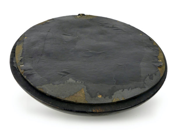 Petit miroir oval bombé œil de sorcière en bois noir XIXe (3/4 dos)