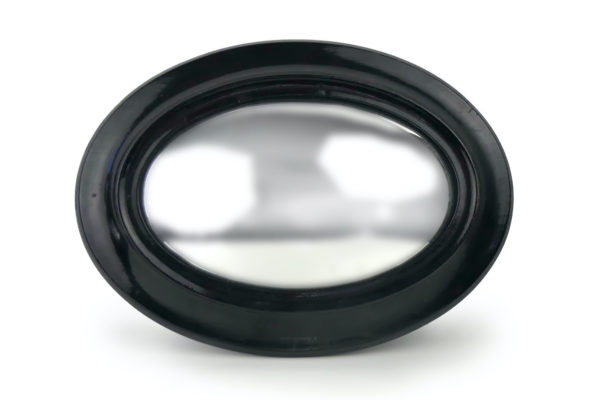 Petit miroir oval bombé œil de sorcière en bois noir XIXe (face)