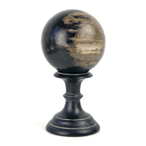 Petite boule de bois pétrifié du Miocène sur socle