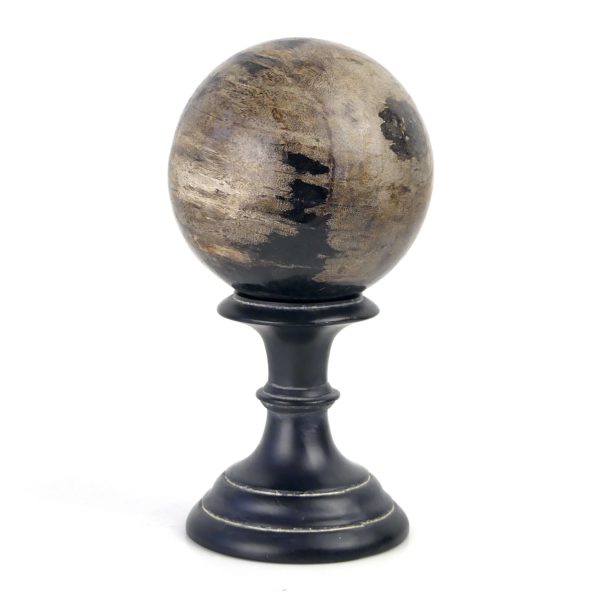 Petite boule de bois pétrifié du Miocène sur socle