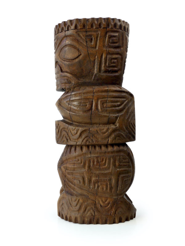 Grand Tiki massif couronné ancien et lourd en bois de cocotier (profil)
