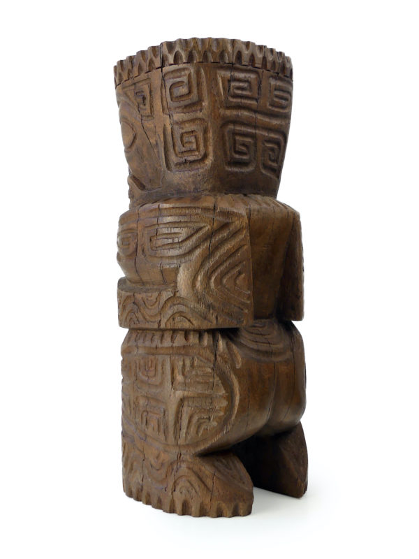 Grand Tiki massif couronné ancien et lourd en bois de cocotier (3/4)