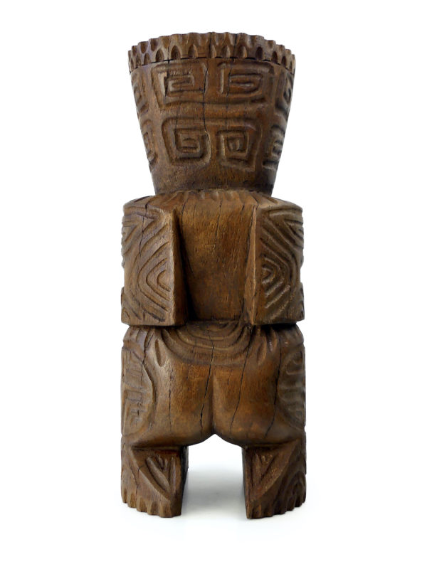 Grand Tiki massif couronné ancien et lourd en bois de cocotier (dos)