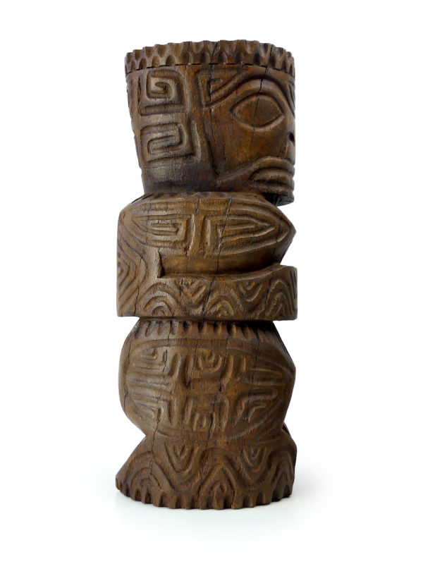 Grand Tiki massif couronné ancien et lourd en bois de cocotier (profil)
