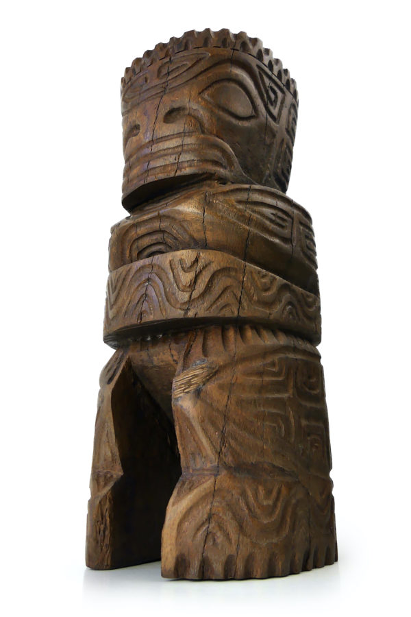 Grand Tiki massif couronné ancien et lourd en bois de cocotier (3/4)