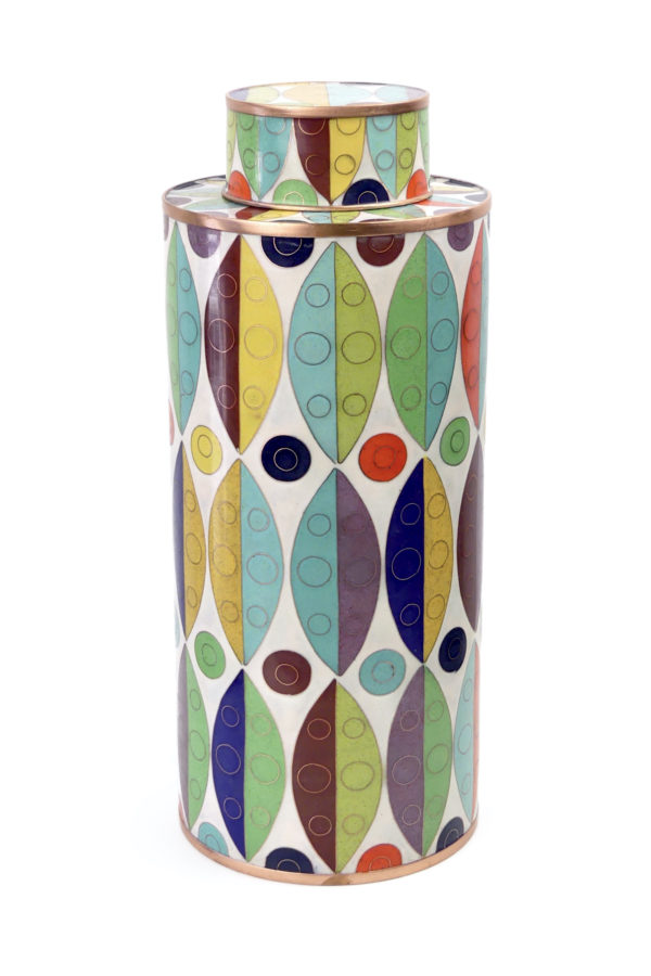 Pot à thé cloisonné blanc et multicolore Fabienne Jouvin