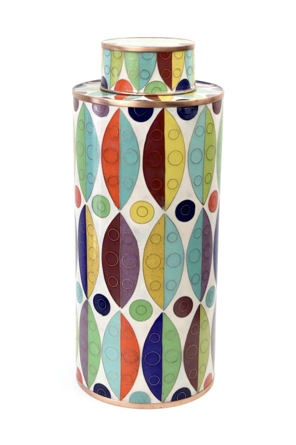 Pot à thé cloisonné blanc et multicolore Fabienne Jouvin
