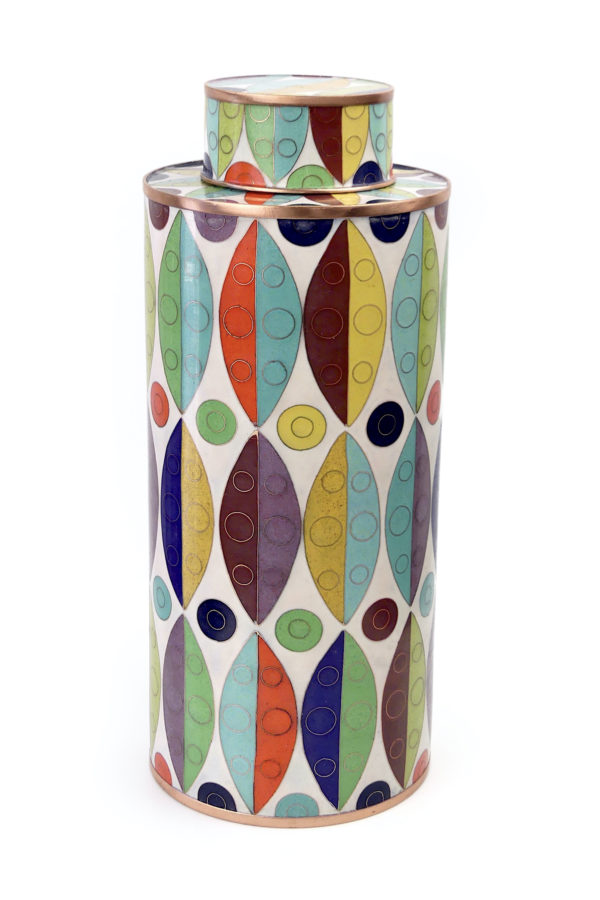 Pot à thé cloisonné blanc et multicolore Fabienne Jouvin