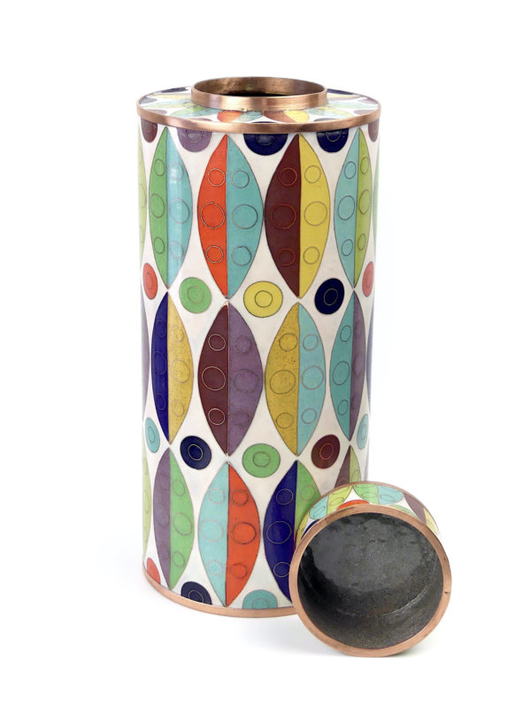 Pot à thé cloisonné blanc et multicolore Fabienne Jouvin (ouvert)