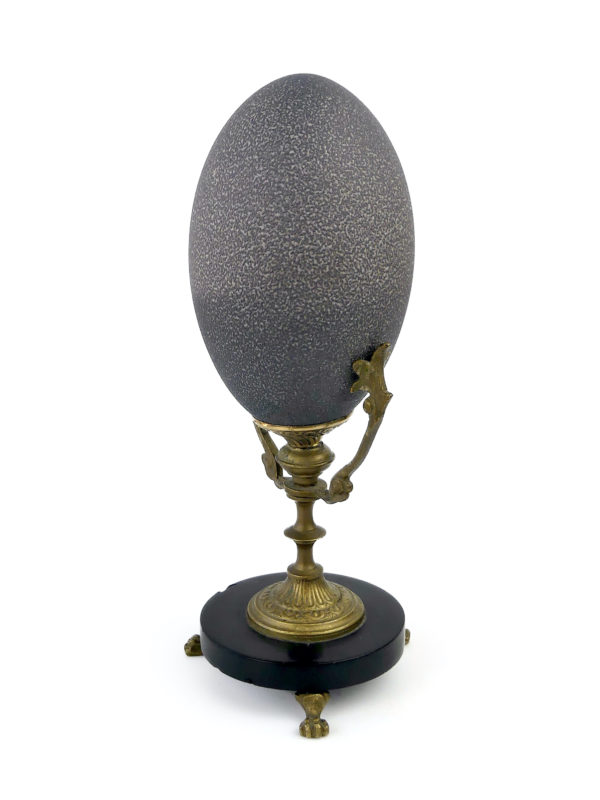 Œuf de casoar monté sur pied en bronze et marbre noir (face)