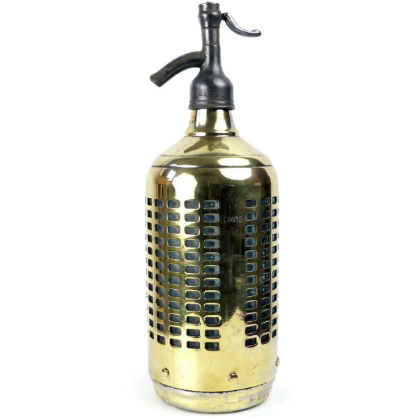 Grand siphon à eau de Seltz bleu et doré 1948 (profil)