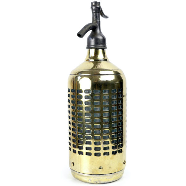 Grand siphon à eau de Seltz bleu et doré 1948 (3/4)
