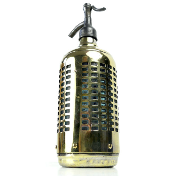 Grand siphon à eau de Seltz bleu et doré 1948 (profil)
