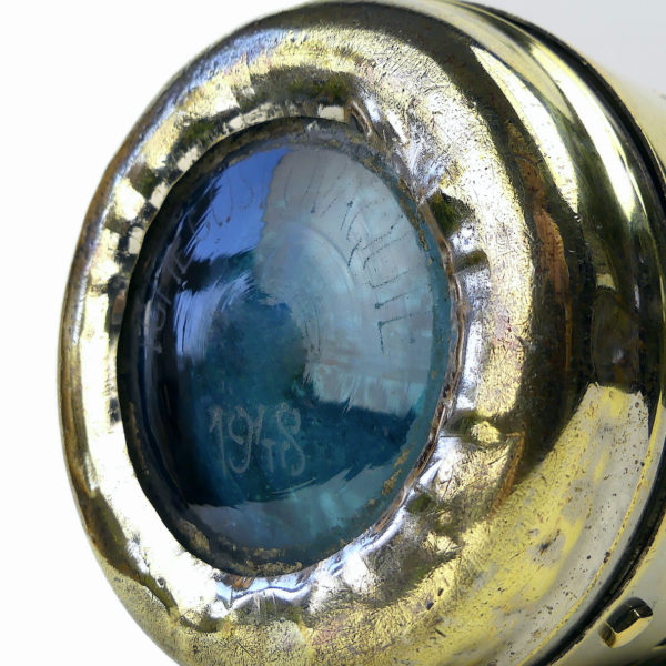 Grand siphon à eau de Seltz bleu et doré 1948 (détail dessous)