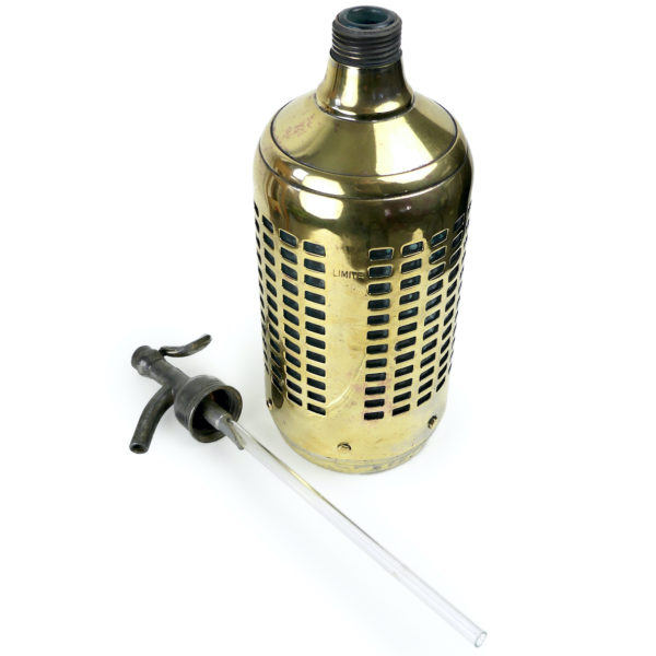Grand siphon à eau de Seltz bleu et doré 1948 (ouvert)