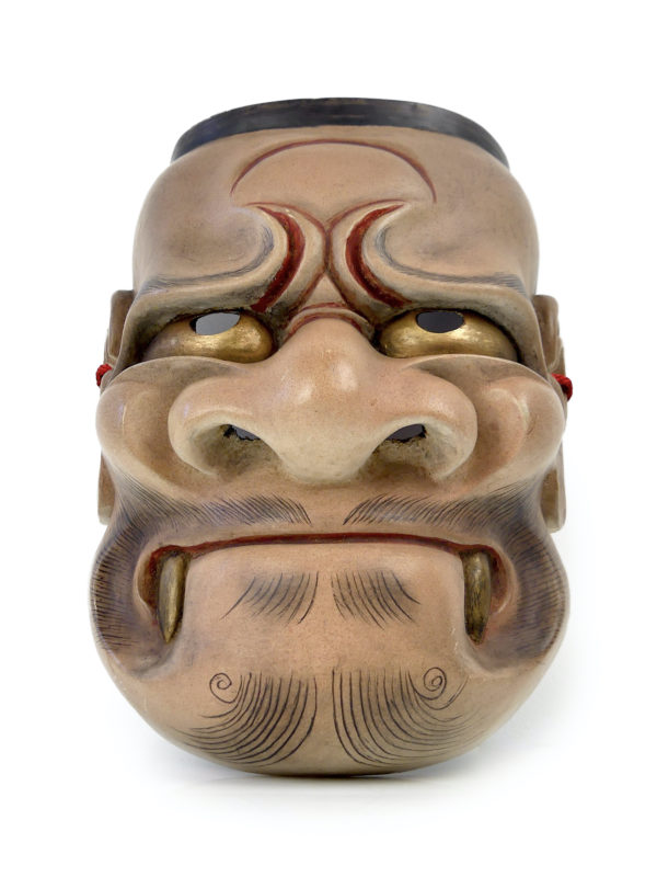 Masque Kiba-Beshimi en bois de cyprès Ère Shōwa (face)